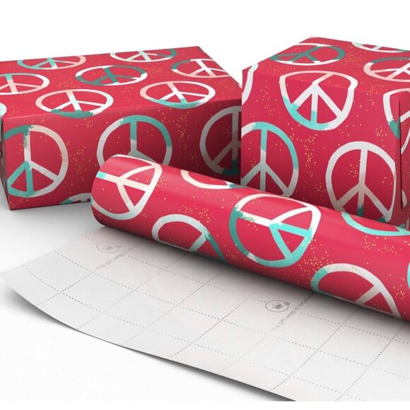 Hallmark Wrapping Paper Christmas Peace Symbols Red Paper Roll 35 sq ft Holiday - Picture 3 of 4